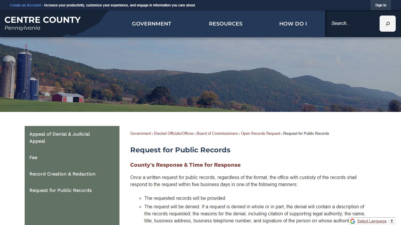 Request for Public Records | Centre County, PA - Official Website