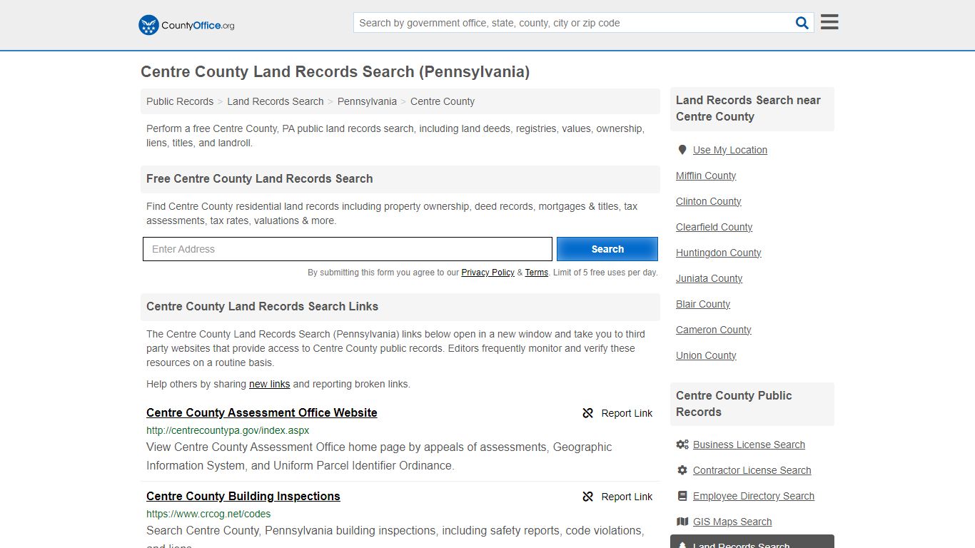 Centre County Land Records Search (Pennsylvania) - County Office